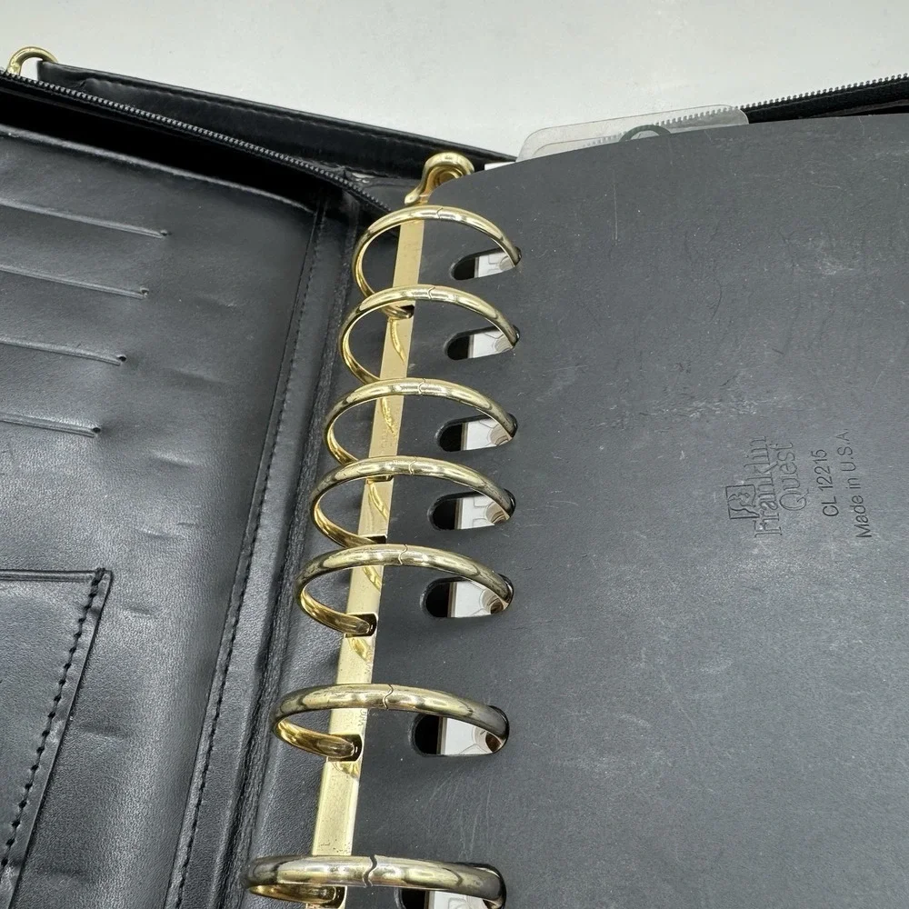 Franklin Quest Classic Planner Black Full Aniline Leather Zip Around Crossbody